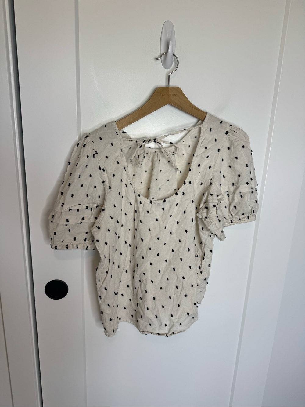 Madewell Tie Back Puff Sleeve Top Clip Dot Ivory Cotton Linen Size Large - Picture 4 of 7